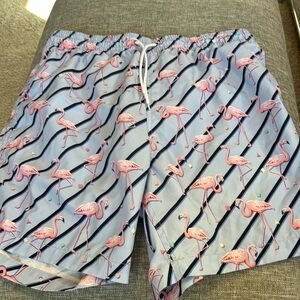 Trunks Surf & Swim Xxl Blue Flamingos Lined Drawstring Waist Men's Swim …